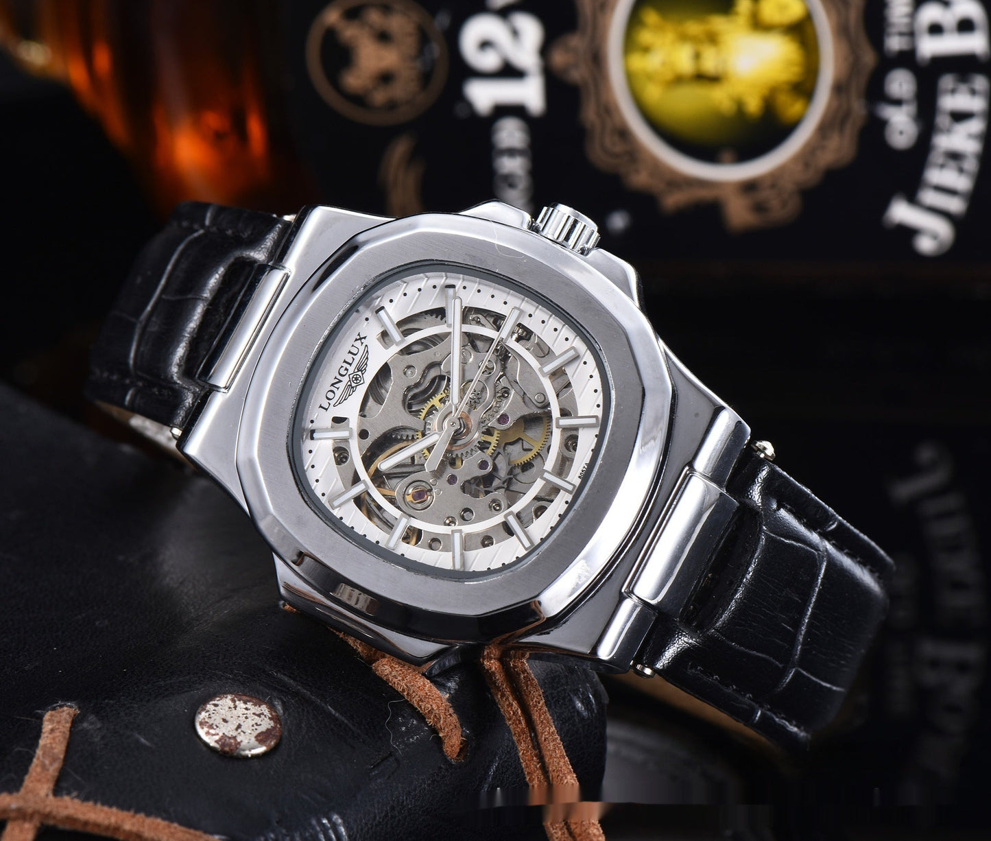 TitanEdge™ – Barrel-Shaped Mechanical Watch with Leather Strap (Waterproof)