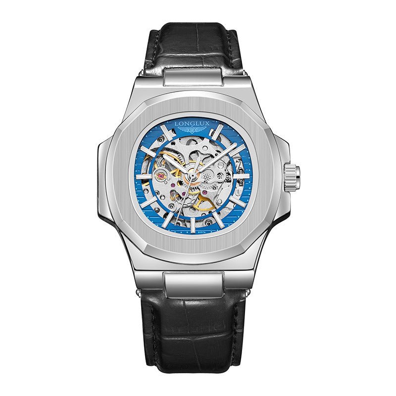 TitanEdge™ – Barrel-Shaped Mechanical Watch with Leather Strap (Waterproof)