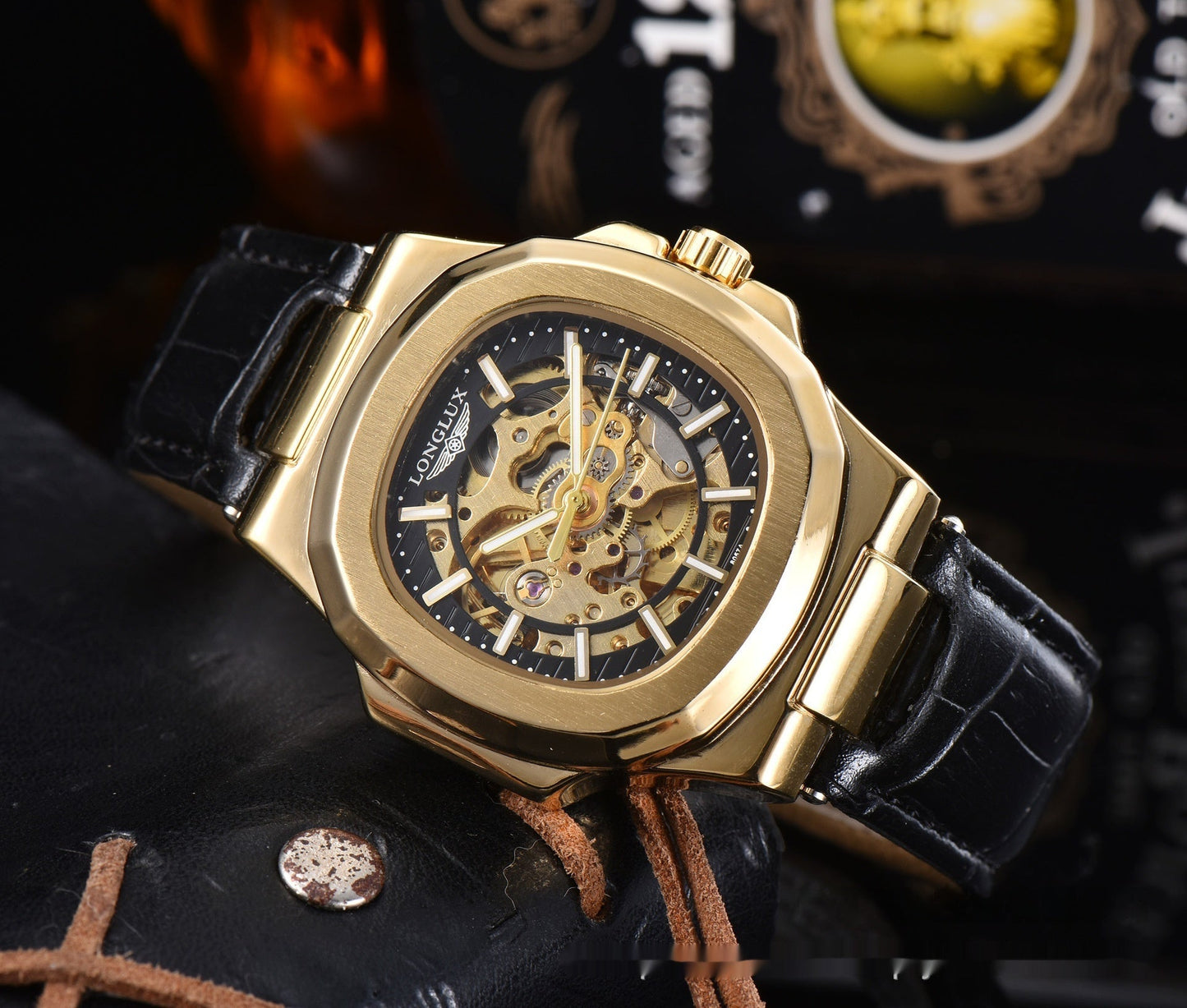 TitanEdge™ – Barrel-Shaped Mechanical Watch with Leather Strap (Waterproof)