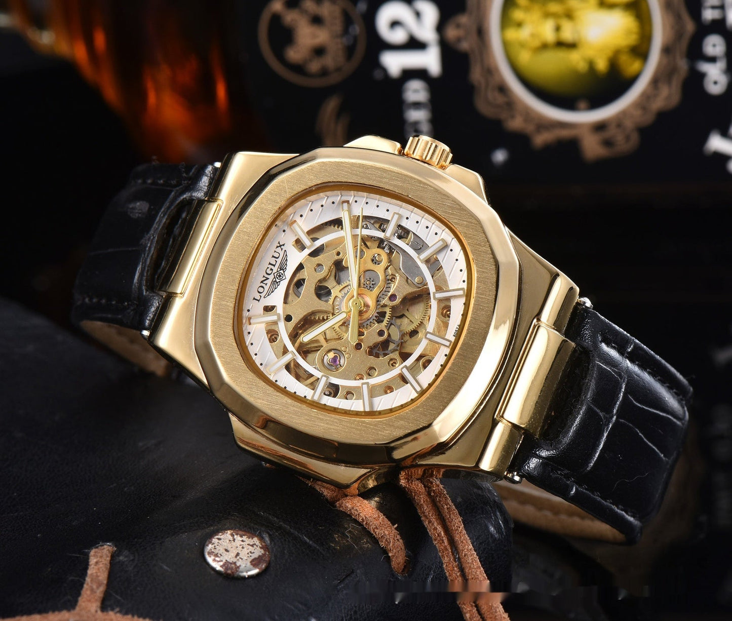 TitanEdge™ – Barrel-Shaped Mechanical Watch with Leather Strap (Waterproof)